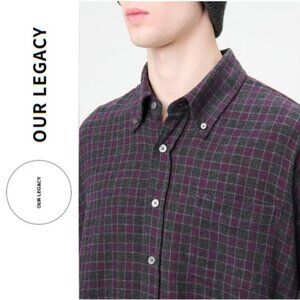Our Legacy Dark Purple Checkered Wool Shirt - Oversized BD Button Down - Size 44